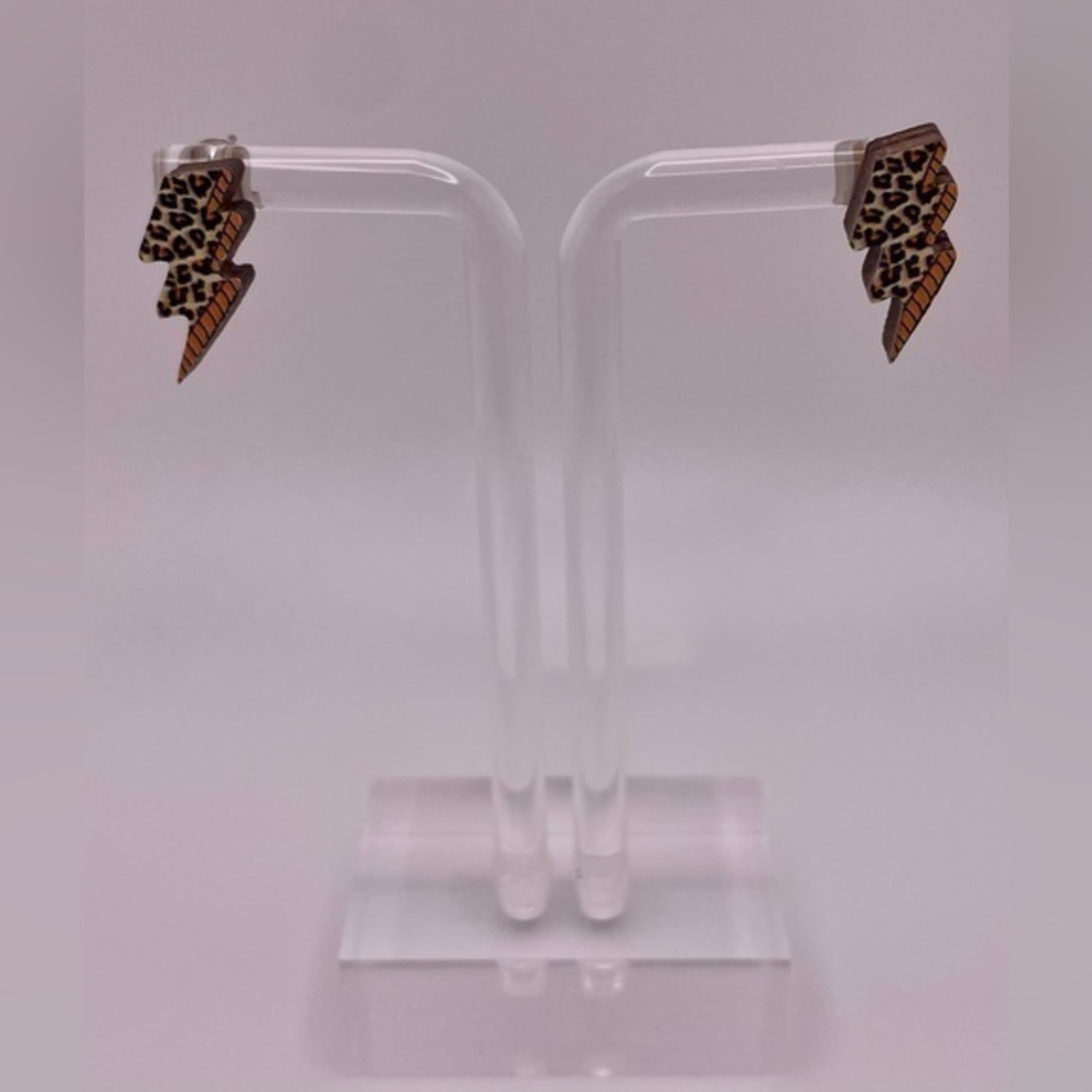 Cheetah Print Lightening Bolt Earrings